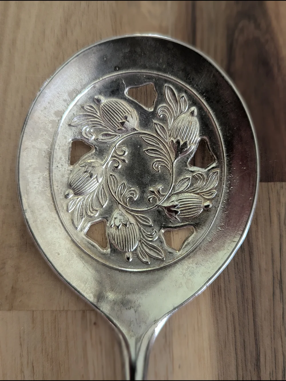 Italian Silverplated Pierced Tomato Spoon Server Ornate Floral